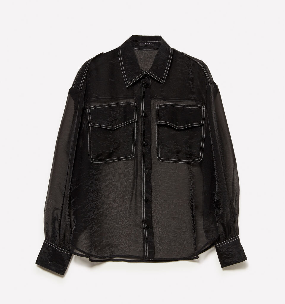 Black see-through shirt with pockets - women's shirts - Black | Sisley image number 5